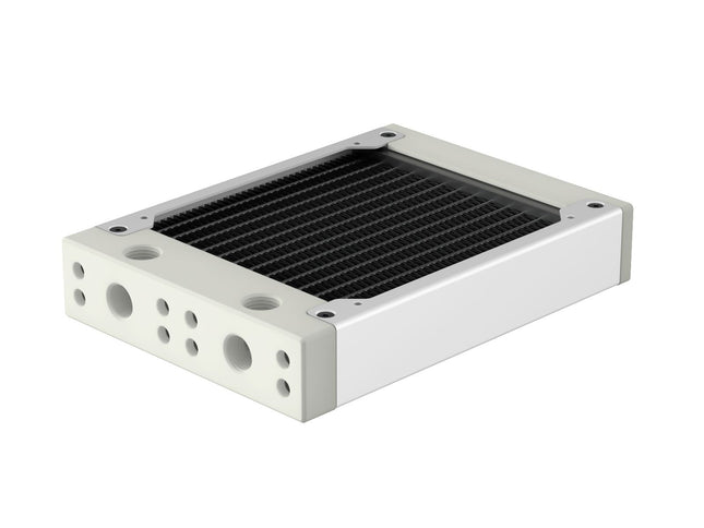 PrimoChill 120SL (30mm) EXIMO Modular Radiator, White POM, 1x120mm, Single Fan (R-SL-W12) Available in 20+ Colors, Assembled in USA and Custom Watercooling Loop Ready - Sky White