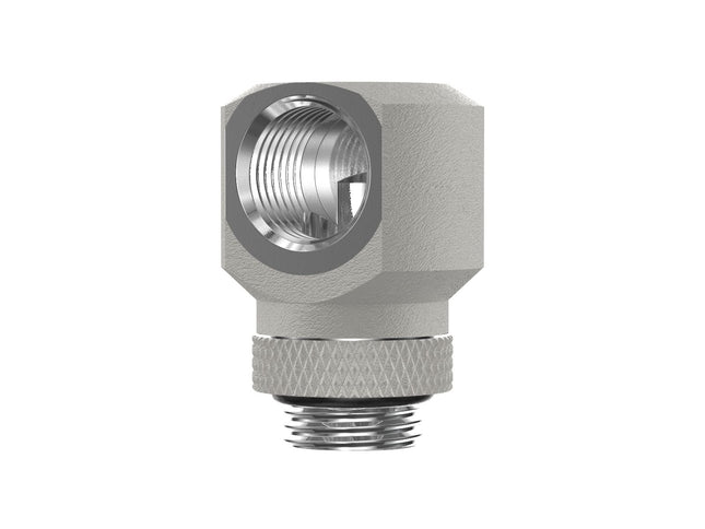 PrimoChill InterConnectSX Flat 90 Degree Rotary Fitting (FAF90) – Enhanced PC Cooling with Sleek Aesthetics - Available in 20+ Colors, Custom Watercooling Loop Ready - TX Matte Silver