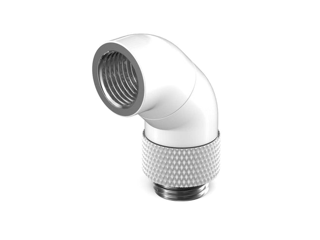 PrimoChill Male to Female G 1/4in. 90 Degree SX Dual Rotary Snake Fitting - Sky White