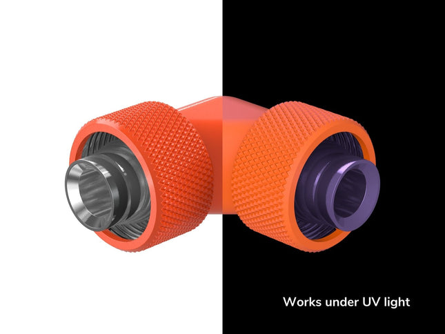 PrimoChill SecureFit SX - Premium 90 Degree Compression Fitting Set For 1/2in ID x 3/4in OD Flexible Tubing (F-SFSX3490) - Available in 20+ Colors, Custom Watercooling Loop Ready - UV Orange