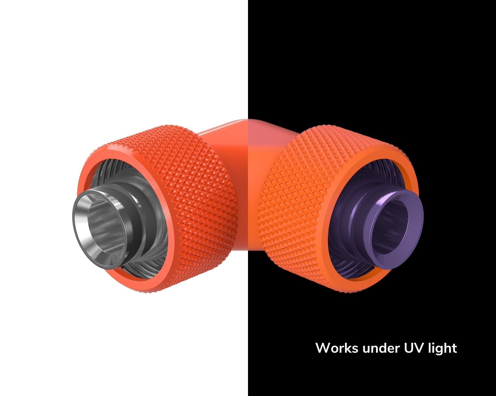 PrimoChill SecureFit SX - Premium 90 Degree Compression Fitting Set For 1/2in ID x 3/4in OD Flexible Tubing (F-SFSX3490) - Available in 20+ Colors, Custom Watercooling Loop Ready - UV Orange
