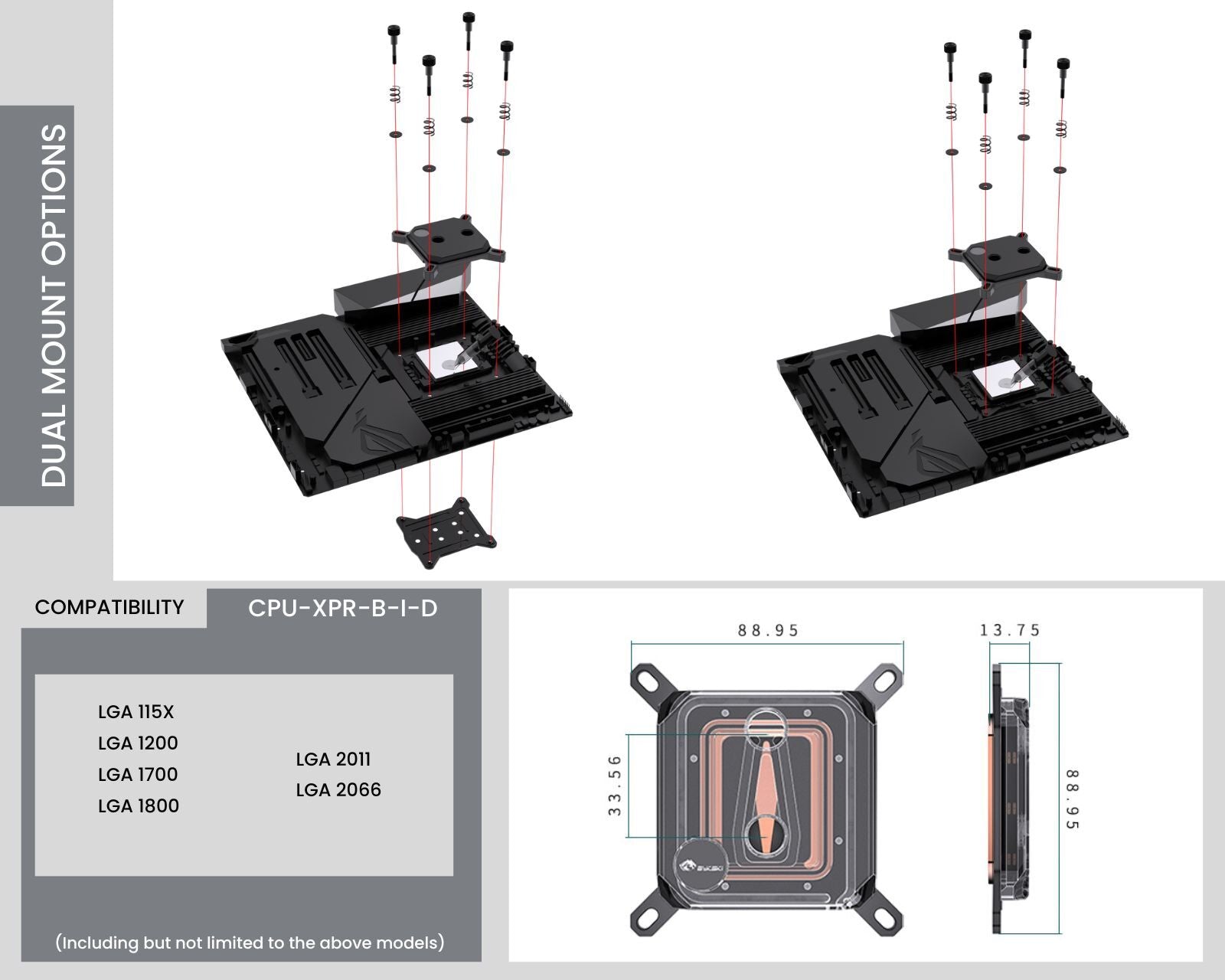 Bykski CPU-XPR-B-I-D CPU Water Cooling Block PMMA w/ 5v Addressable RGB (RBW)(LGA 115x/1200/1700/1800/20xx) - Black