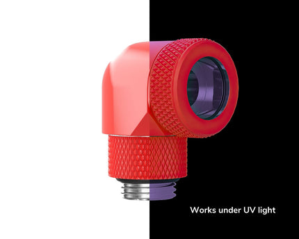 PrimoChill InterConnect SX Premium G1/4 to 90 Degree Adapter Fitting for 14MM Rigid Tubing (FA-G9014) - UV Red