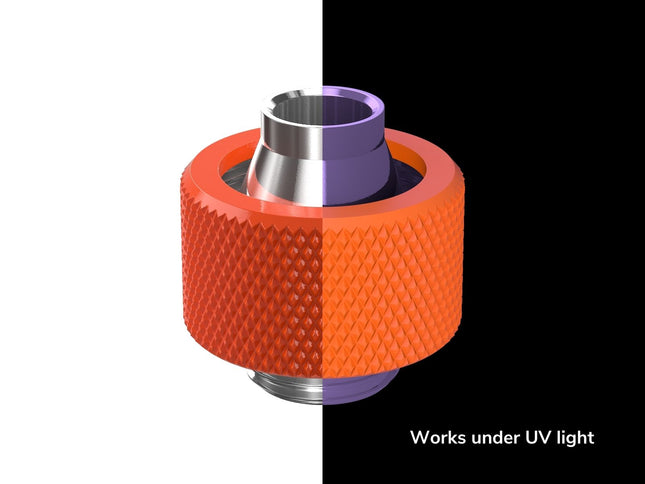 PrimoChill SecureFit SX - Premium Compression Fitting For 3/8in ID x 5/8in OD Flexible Tubing (F-SFSX58) - Available in 20+ Colors, Custom Watercooling Loop Ready - UV Orange