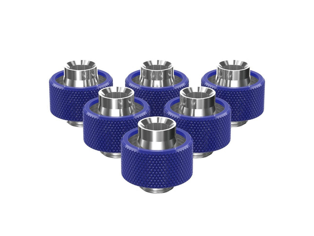 PrimoChill SecureFit SX - Premium Compression Fittings 6 Pack - For 1/2in ID x 3/4in OD Flexible Tubing (F-SFSX34-6) - Available in 20+ Colors, Custom Watercooling Loop Ready - True Blue