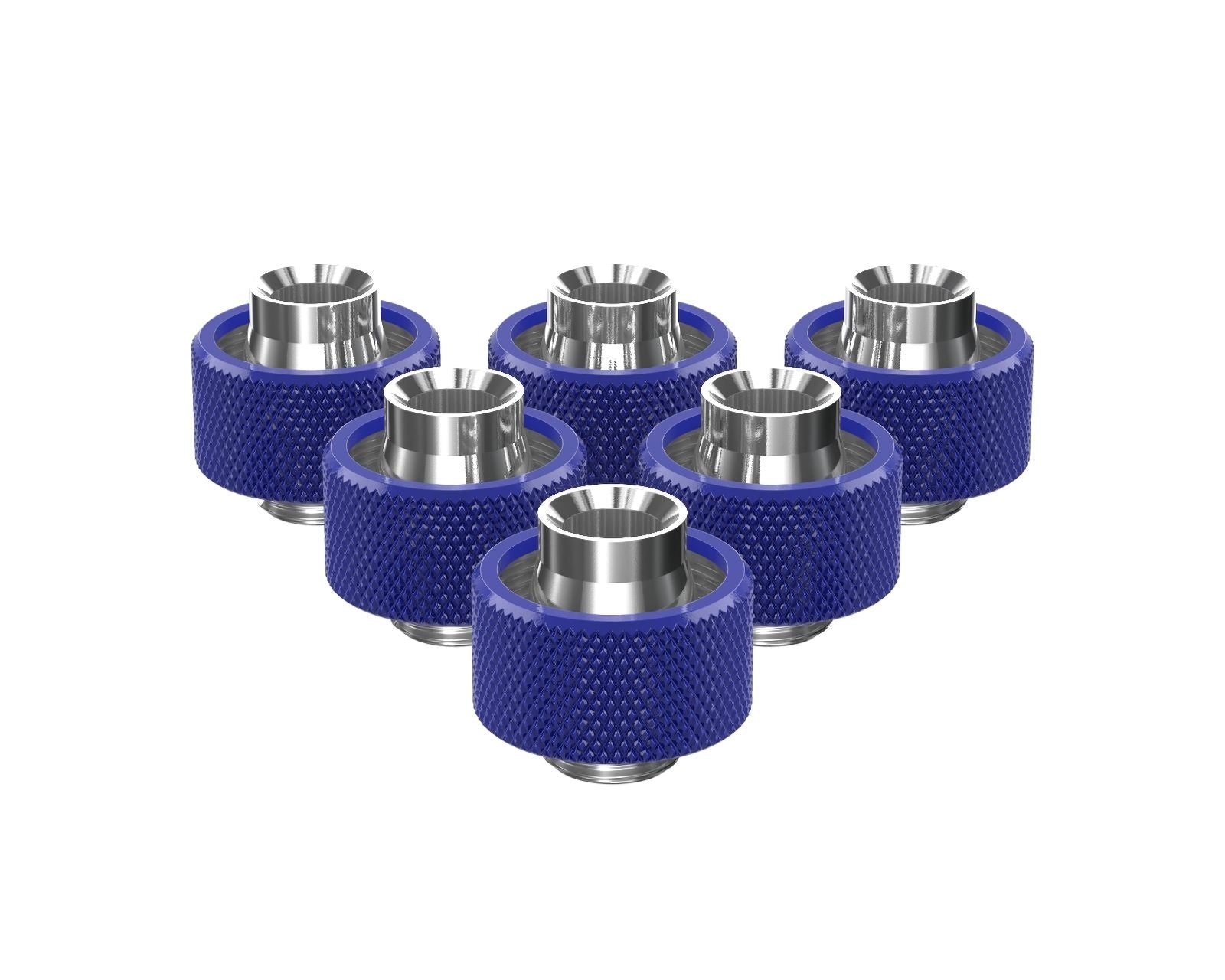 PrimoChill SecureFit SX - Premium Compression Fittings 6 Pack - For 1/2in ID x 3/4in OD Flexible Tubing (F-SFSX34-6) - Available in 20+ Colors, Custom Watercooling Loop Ready - True Blue