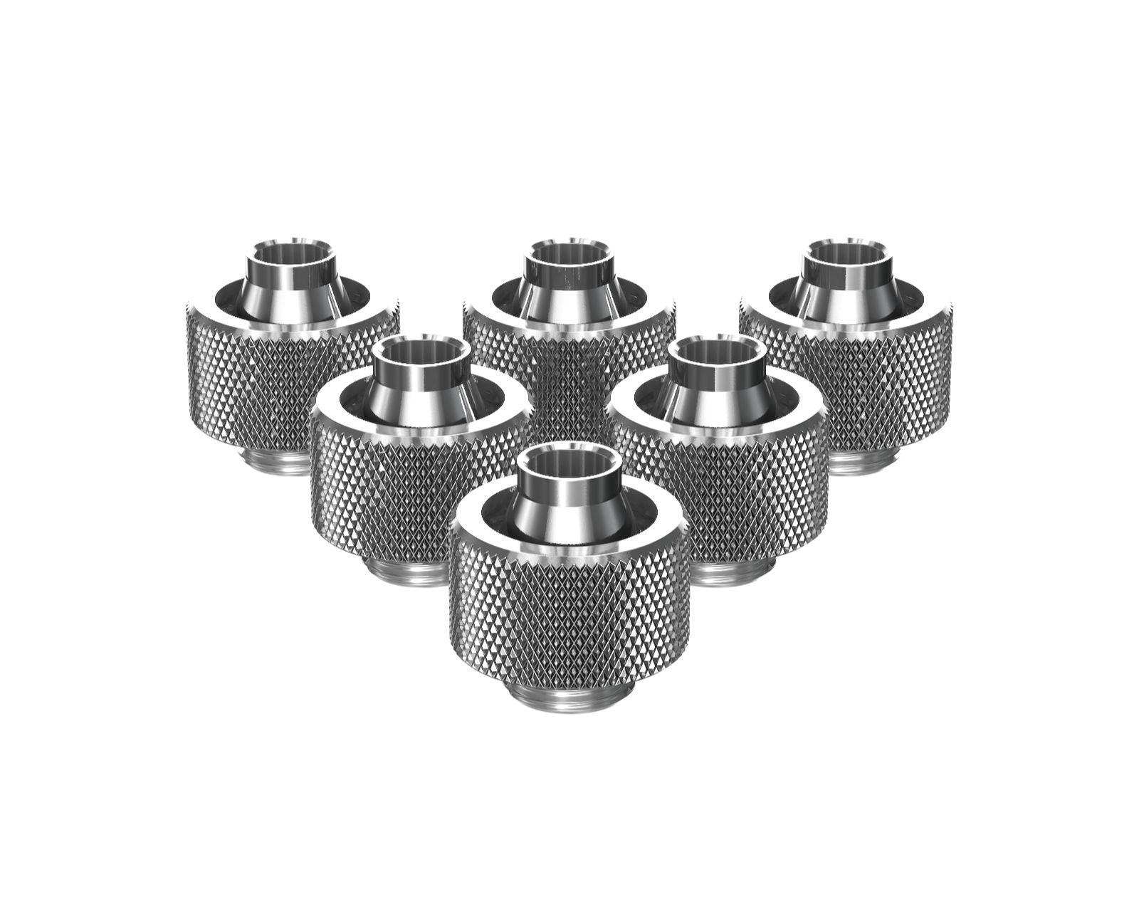 PrimoChill SecureFit SX - Premium Compression Fitting For 7/16in ID x 5/8in OD Flexible Tubing 6 Pack (F-SFSX758-6) - Available in 20+ Colors, Custom Watercooling Loop Ready - Silver Nickel