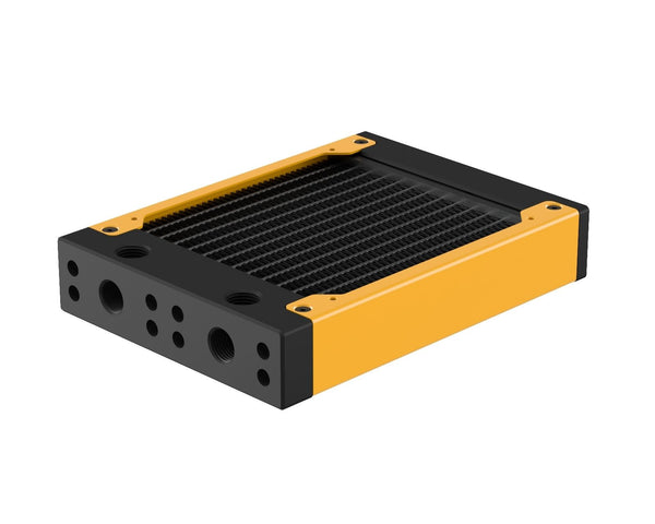 PrimoChill 120SL (30mm) EXIMO Modular Radiator, Black POM, 1x120mm, Single Fan (R-SL-BK12) Available in 20+ Colors, Assembled in USA and Custom Watercooling Loop Ready - PrimoChill - KEEPING IT COOL Yellow