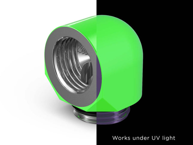 PrimoChill Male to Female G1/4 90 Degree SX Elbow Fitting - UV Green - UV Green