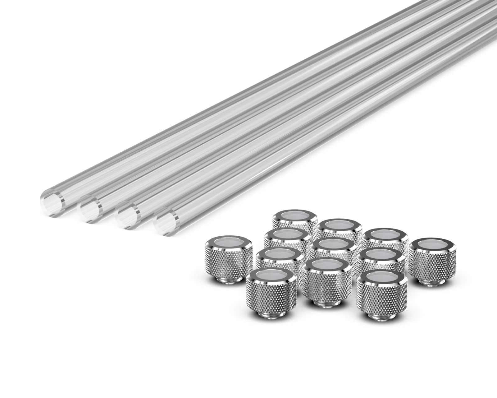 PrimoChill (Basic Kit) 4x 14mm Acrylic/PMMA Tubes, 12x Metric SX Fittings - Silver Nickel
