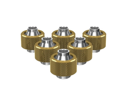 PrimoChill SecureFit SX - Premium Compression Fitting For 7/16in ID x 5/8in OD Flexible Tubing 6 Pack (F-SFSX758-6) - Available in 20+ Colors, Custom Watercooling Loop Ready - PrimoChill - KEEPING IT COOL Candy Gold