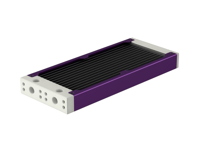 PrimoChill 240SL (30mm) EXIMO Modular Radiator, White POM, 2x120mm, Dual Fan (R-SL-W24) Available in 20+ Colors, Assembled in USA and Custom Watercooling Loop Ready - Candy Purple