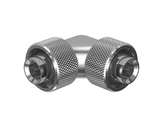 PrimoChill SecureFit SX - Premium 90 Degree Compression Fitting Set For 1/2in ID x 3/4in OD Flexible Tubing (F-SFSX3490) - Available in 20+ Colors, Custom Watercooling Loop Ready - Silver Nickel