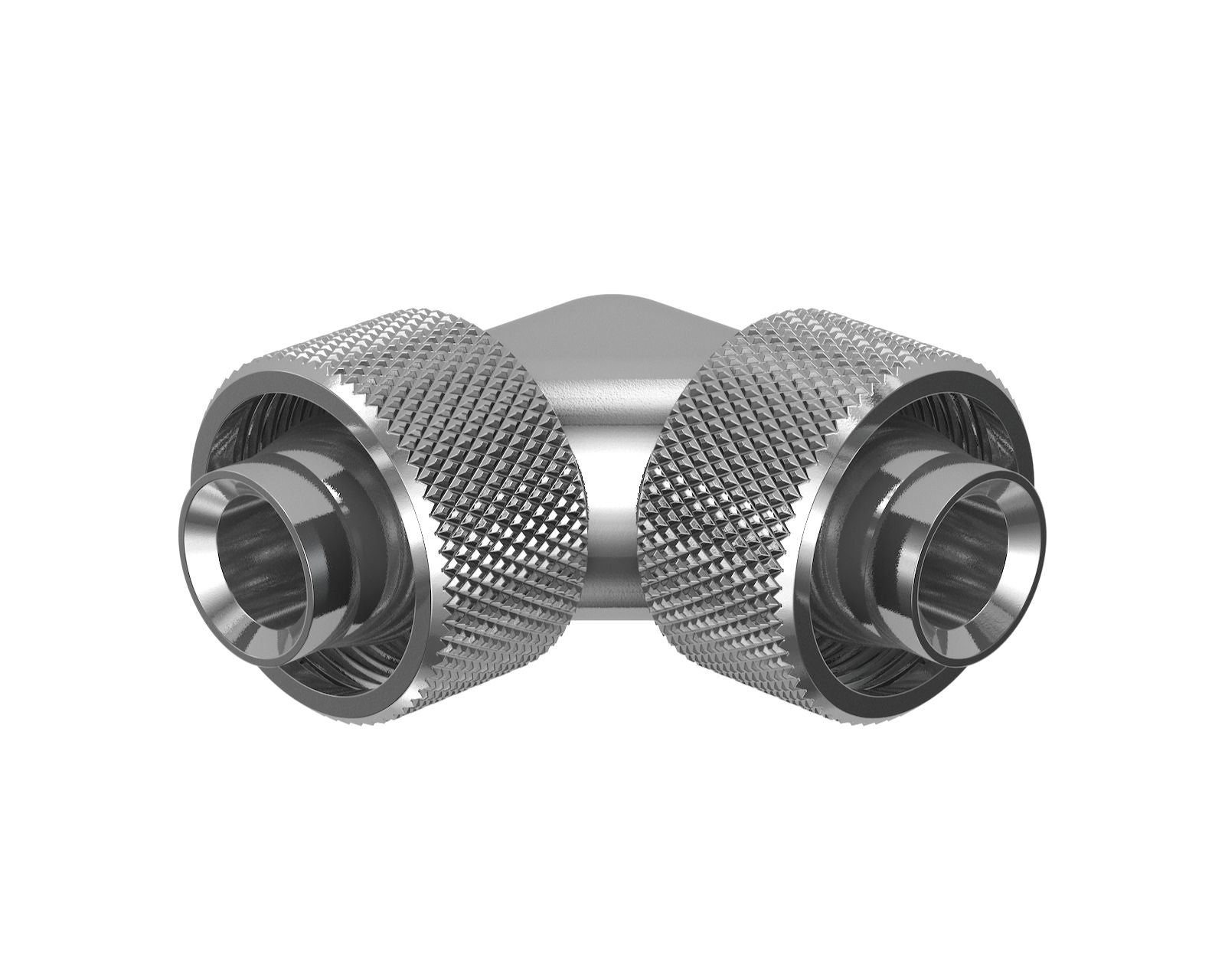 PrimoChill SecureFit SX - Premium 90 Degree Compression Fitting Set For 1/2in ID x 3/4in OD Flexible Tubing (F-SFSX3490) - Available in 20+ Colors, Custom Watercooling Loop Ready - Silver Nickel