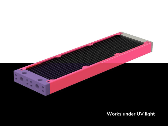 PrimoChill 360SL (30mm) EXIMO Modular Radiator, White POM, 3x120mm, Triple Fan (R-SL-W36) Available in 20+ Colors, Assembled in USA and Custom Watercooling Loop Ready - UV Pink