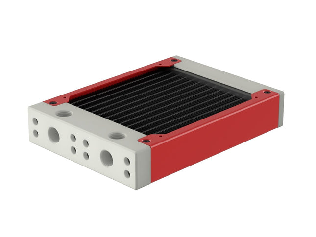 PrimoChill 120SL (30mm) EXIMO Modular Radiator, White POM, 1x120mm, Single Fan (R-SL-W12) Available in 20+ Colors, Assembled in USA and Custom Watercooling Loop Ready - Razor Red