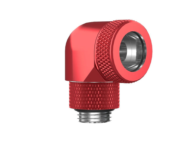 PrimoChill InterConnect SX Premium G1/4 to 90 Degree Adapter Fitting for 14MM Rigid Tubing (FA-G9014) - Candy Red
