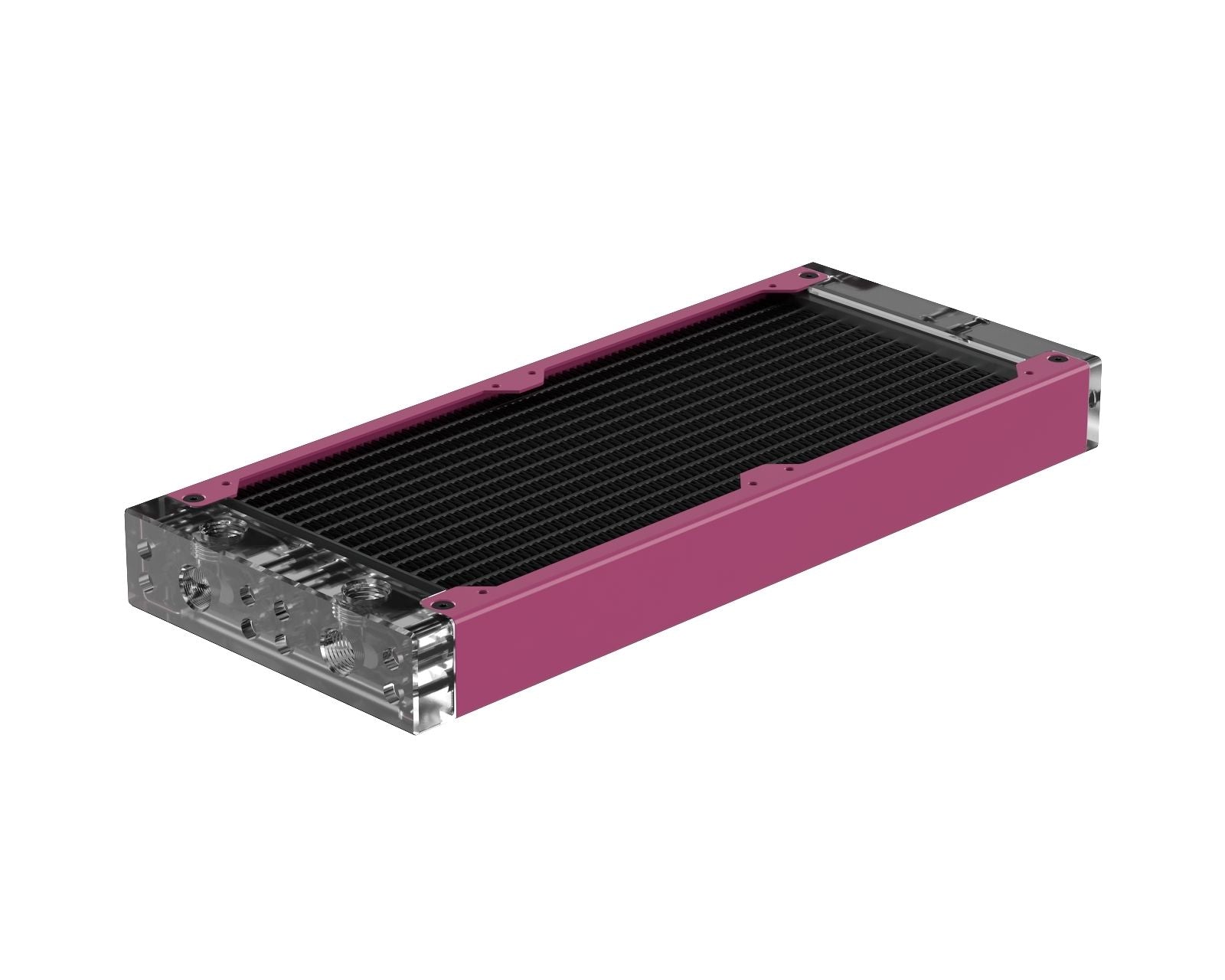 PrimoChill 240SL (30mm) EXIMO Modular Radiator, Clear Acrylic, 2x120mm, Dual Fan (R-SL-A24) Available in 20+ Colors, Assembled in USA and Custom Watercooling Loop Ready - Magenta