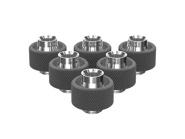 PrimoChill SecureFit SX - Premium Compression Fittings 6 Pack - For 1/2in ID x 3/4in OD Flexible Tubing (F-SFSX34-6) - Available in 20+ Colors, Custom Watercooling Loop Ready - TX Matte Gun Metal