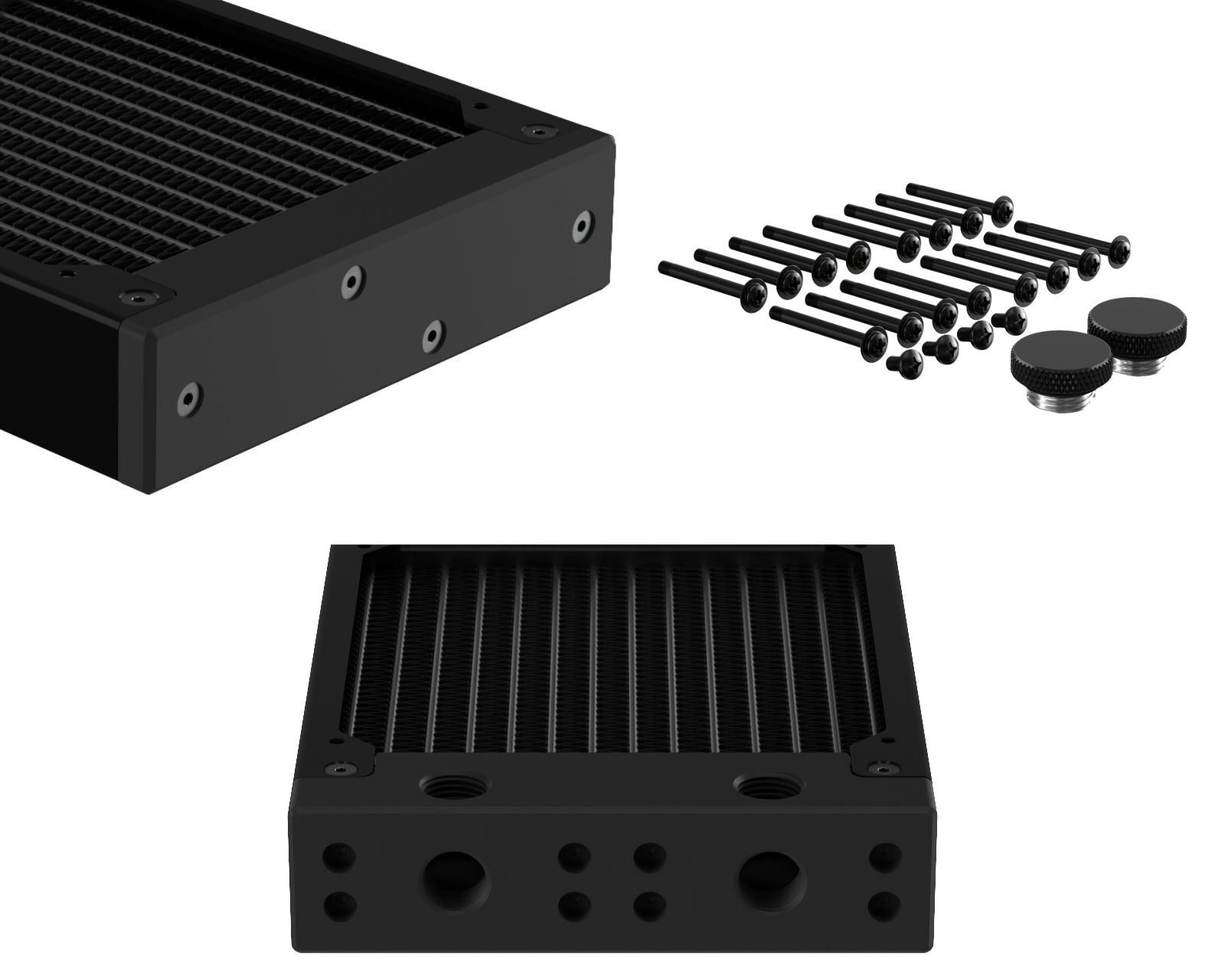 PrimoChill 480SL (30mm) EXIMO Modular Radiator, Black POM, 4x120mm, Quad Fan (R-SL-BK48) Available in 20+ Colors, Assembled in USA and Custom Watercooling Loop Ready - Satin Black