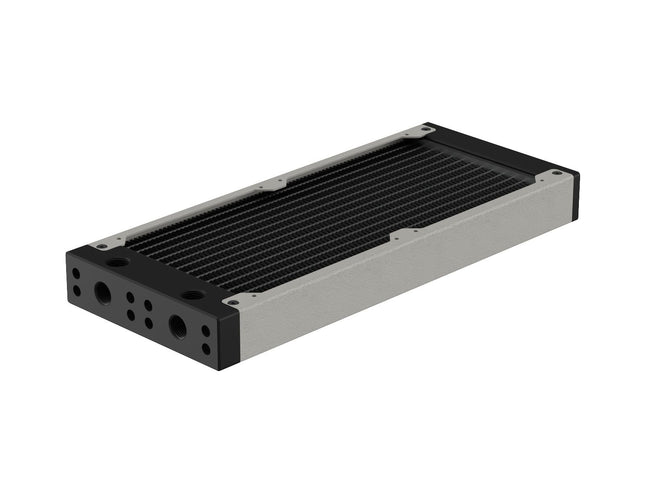 PrimoChill 240SL (30mm) EXIMO Modular Radiator, Black POM, 2x120mm, Dual Fan (R-SL-BK24) Available in 20+ Colors, Assembled in USA and Custom Watercooling Loop Ready - TX Matte Silver