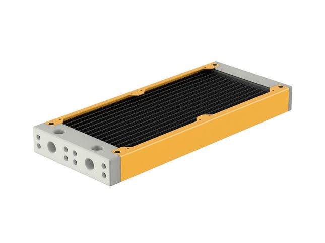 PrimoChill 240SL (30mm) EXIMO Modular Radiator, White POM, 2x120mm, Dual Fan (R-SL-W24) Available in 20+ Colors, Assembled in USA and Custom Watercooling Loop Ready - Yellow