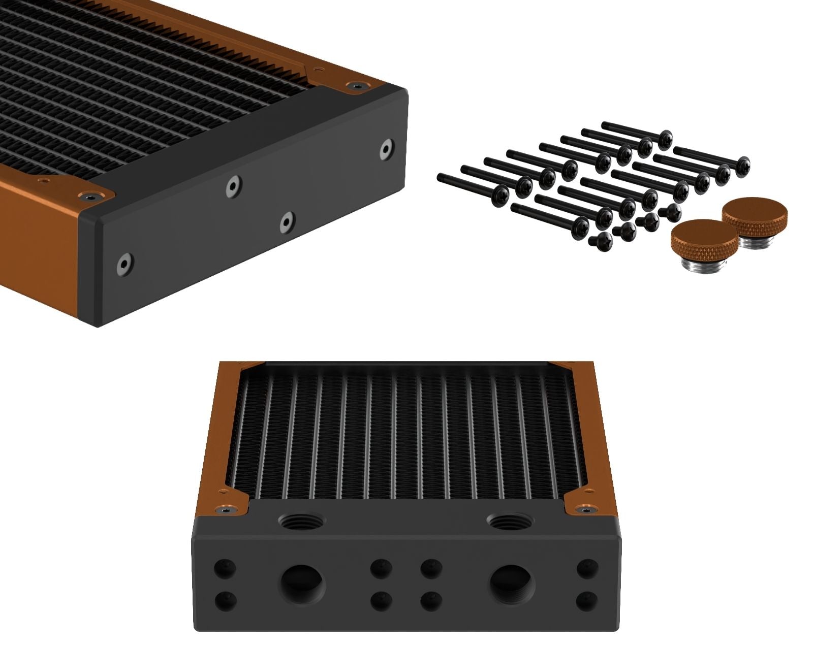 PrimoChill 480SL (30mm) EXIMO Modular Radiator, Black POM, 4x120mm, Quad Fan (R-SL-BK48) Available in 20+ Colors, Assembled in USA and Custom Watercooling Loop Ready - Copper