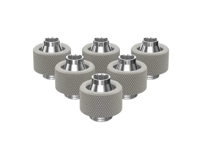 PrimoChill SecureFit SX - Premium Compression Fitting For 7/16in ID x 5/8in OD Flexible Tubing 6 Pack (F-SFSX758-6) - Available in 20+ Colors, Custom Watercooling Loop Ready - TX Matte Silver