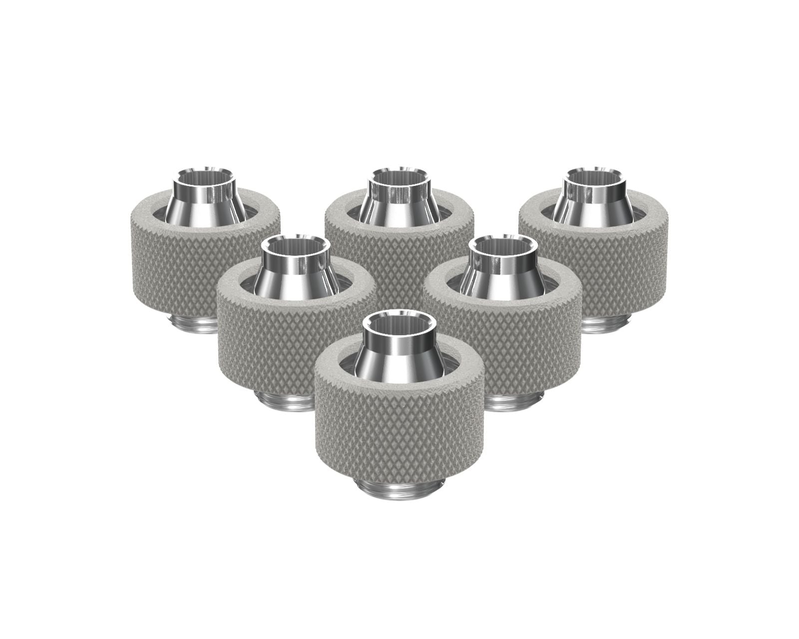 PrimoChill SecureFit SX - Premium Compression Fitting For 7/16in ID x 5/8in OD Flexible Tubing 6 Pack (F-SFSX758-6) - Available in 20+ Colors, Custom Watercooling Loop Ready - TX Matte Silver