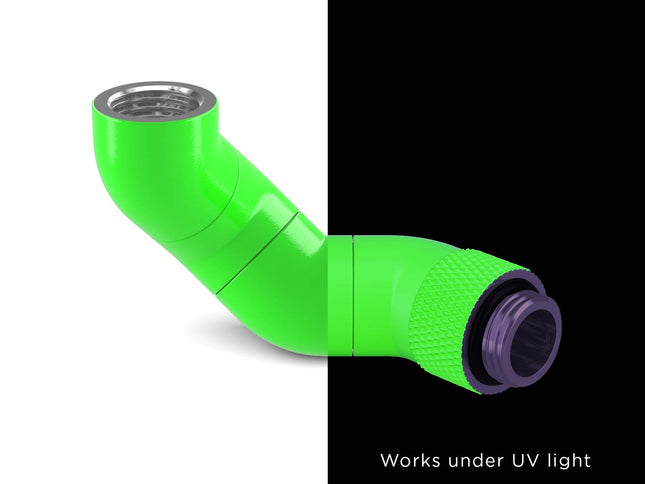 PrimoChill Male to Female G 1/4in. 180 Degree SX Triple Rotary Elbow Fitting - UV Green
