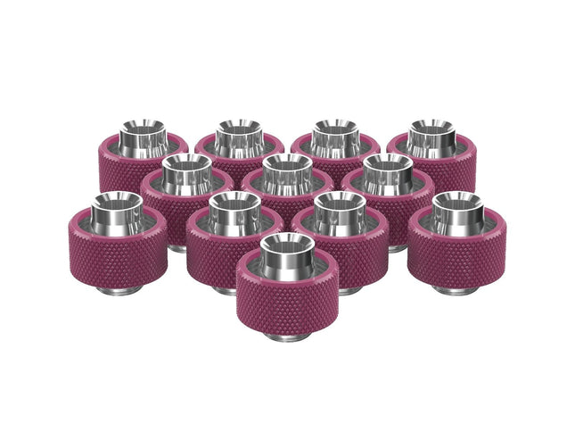 PrimoChill SecureFit SX - Premium Compression Fittings 12 Pack - For 1/2in ID x 3/4in OD Flexible Tubing (F-SFSX34-12) - Available in 20+ Colors, Custom Watercooling Loop Ready - Magenta