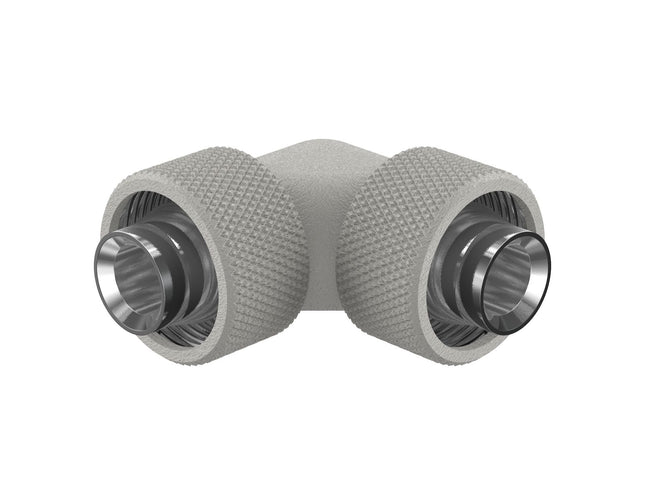 PrimoChill SecureFit SX - Premium 90 Degree Compression Fitting Set For 1/2in ID x 3/4in OD Flexible Tubing (F-SFSX3490) - Available in 20+ Colors, Custom Watercooling Loop Ready - TX Matte Silver