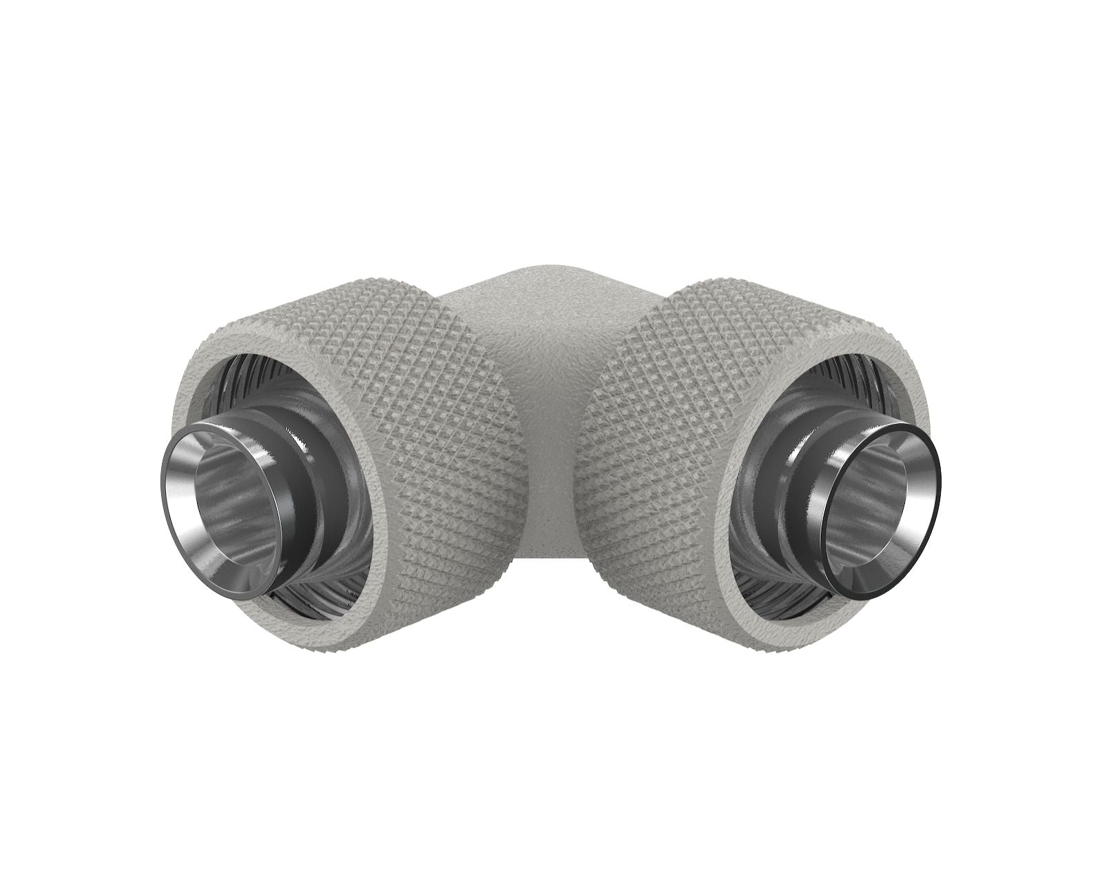 PrimoChill SecureFit SX - Premium 90 Degree Compression Fitting Set For 1/2in ID x 3/4in OD Flexible Tubing (F-SFSX3490) - Available in 20+ Colors, Custom Watercooling Loop Ready - TX Matte Silver