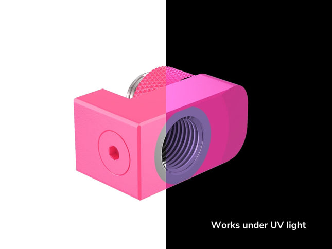 PrimoChill Male to Female G 1/4in. Supported Offset Rotary Fitting - UV Pink