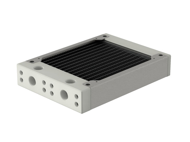 PrimoChill 120SL (30mm) EXIMO Modular Radiator, White POM, 1x120mm, Single Fan (R-SL-W12) Available in 20+ Colors, Assembled in USA and Custom Watercooling Loop Ready - TX Matte Silver