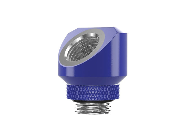 PrimoChill InterConnectSX Flat 45 Degree Rotary Fitting (FAF45) – Enhanced PC Cooling with Sleek Aesthetics - Available in 20+ Colors, Custom Watercooling Loop Ready - True Blue
