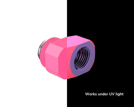 PrimoChill InterConnect SX Male to Female G 1/4in. Offset Full Rotary Fitting - 10mm - UV Pink