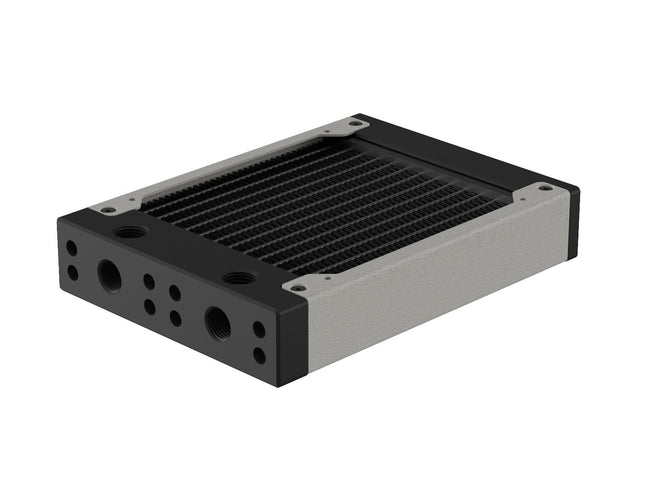 PrimoChill 120SL (30mm) EXIMO Modular Radiator, Black POM, 1x120mm, Single Fan (R-SL-BK12) Available in 20+ Colors, Assembled in USA and Custom Watercooling Loop Ready - TX Matte Silver