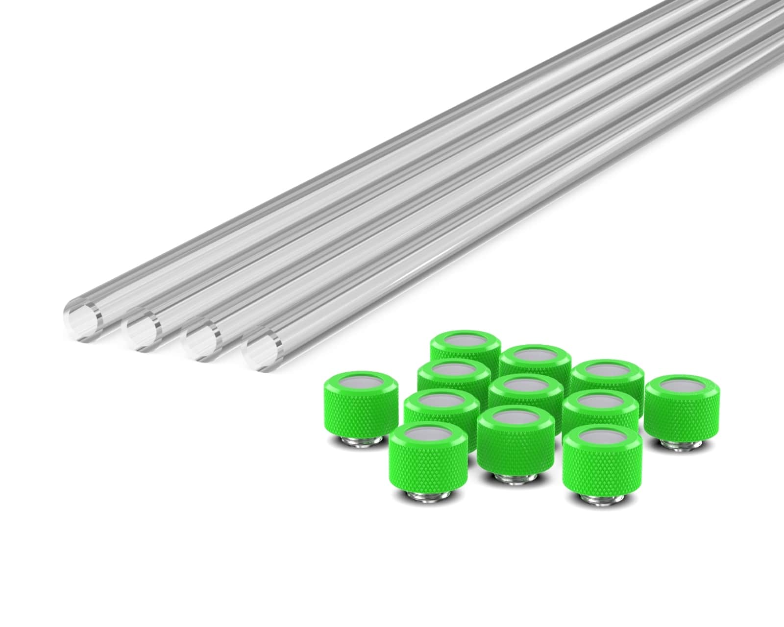 PrimoChill (Basic Kit) 4x 14mm Acrylic/PMMA Tubes, 12x Metric SX Fittings - UV Green