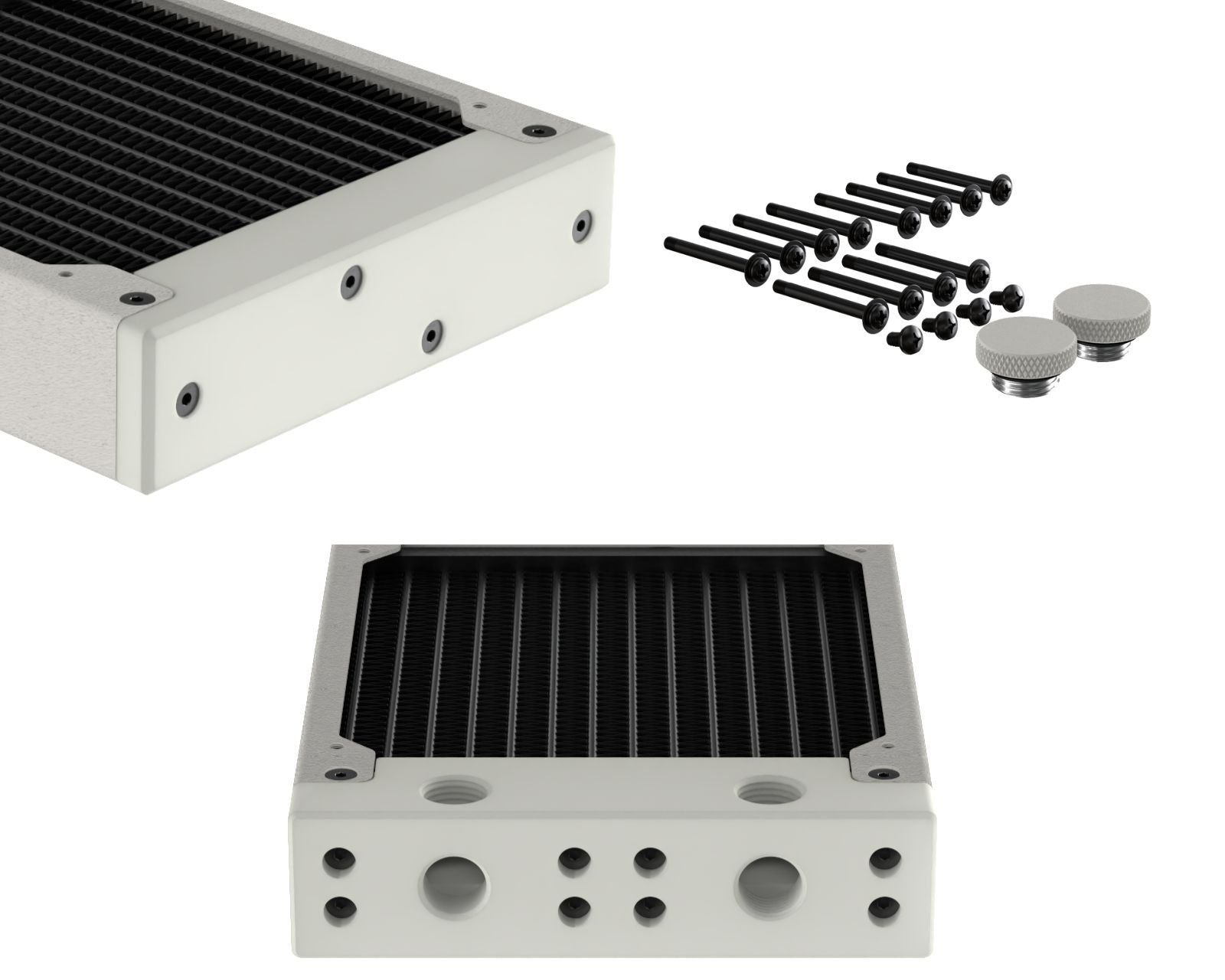 PrimoChill 360SL (30mm) EXIMO Modular Radiator, White POM, 3x120mm, Triple Fan (R-SL-W36) Available in 20+ Colors, Assembled in USA and Custom Watercooling Loop Ready - TX Matte Silver