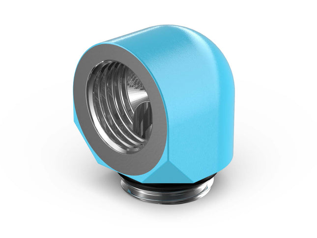 PrimoChill Male to Female G1/4 90 Degree SX Elbow Fitting - Sky Blue - Sky Blue