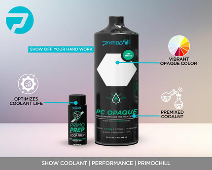 PrimoChill Opaque - Computer WaterCooling Show Coolant, Solid/Non-Transparent, Full Protection, Advanced User, PrimoPrep Included, Proudly Made in The USA (32oz/.9L) - Sky White SX