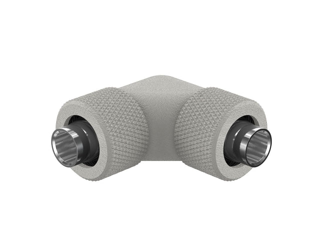 PrimoChill SecureFit SX - Premium 90 Degree Compression Fitting Set For 3/8in ID x 1/2in OD Flexible Tubing (F-SFSX1290) - Available in 20+ Colors, Custom Watercooling Loop Ready - TX Matte Silver