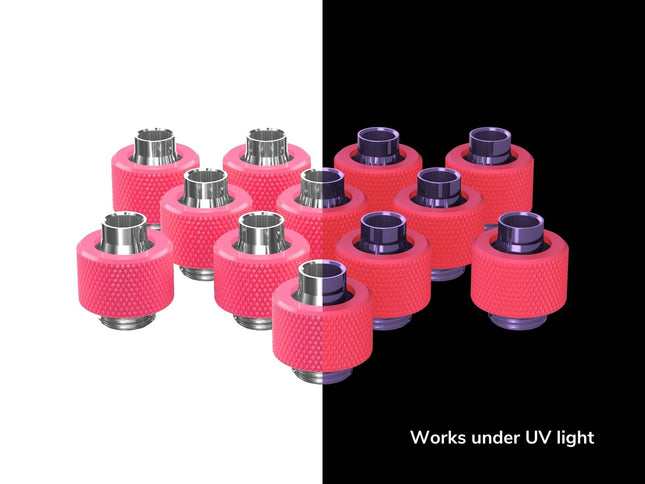 PrimoChill SecureFit SX - Premium Compression Fitting For 3/8in ID x 1/2in OD Flexible Tubing 12 Pack (F-SFSX12-12) - Available in 20+ Colors, Custom Watercooling Loop Ready - UV Pink