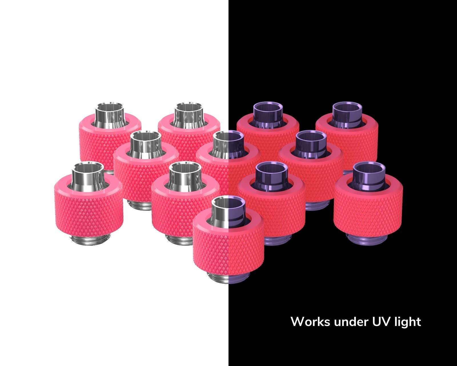 PrimoChill SecureFit SX - Premium Compression Fitting For 3/8in ID x 1/2in OD Flexible Tubing 12 Pack (F-SFSX12-12) - Available in 20+ Colors, Custom Watercooling Loop Ready - UV Pink