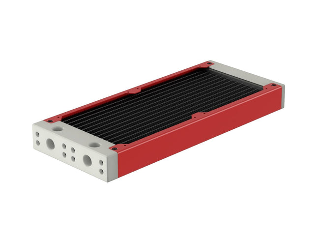 PrimoChill 240SL (30mm) EXIMO Modular Radiator, White POM, 2x120mm, Dual Fan (R-SL-W24) Available in 20+ Colors, Assembled in USA and Custom Watercooling Loop Ready - Razor Red