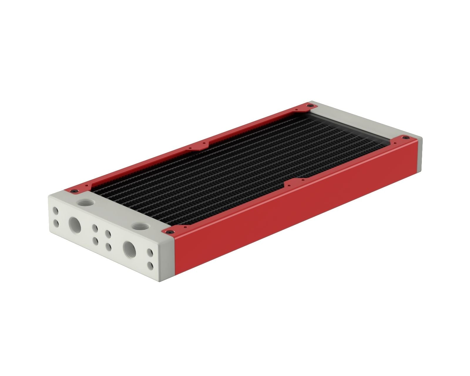 PrimoChill 240SL (30mm) EXIMO Modular Radiator, White POM, 2x120mm, Dual Fan (R-SL-W24) Available in 20+ Colors, Assembled in USA and Custom Watercooling Loop Ready - Razor Red