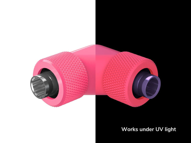 PrimoChill SecureFit SX - Premium 90 Degree Compression Fitting Set For 3/8in ID x 1/2in OD Flexible Tubing (F-SFSX1290) - Available in 20+ Colors, Custom Watercooling Loop Ready - UV Pink