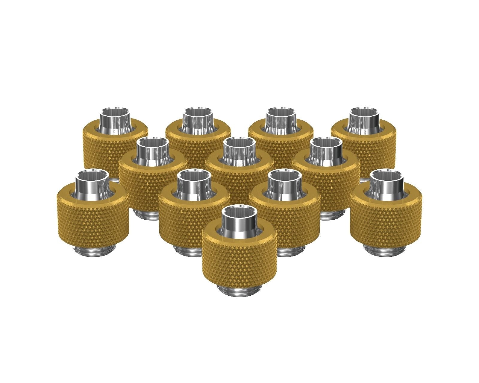 PrimoChill SecureFit SX - Premium Compression Fitting For 3/8in ID x 1/2in OD Flexible Tubing 12 Pack (F-SFSX12-12) - Available in 20+ Colors, Custom Watercooling Loop Ready - Gold
