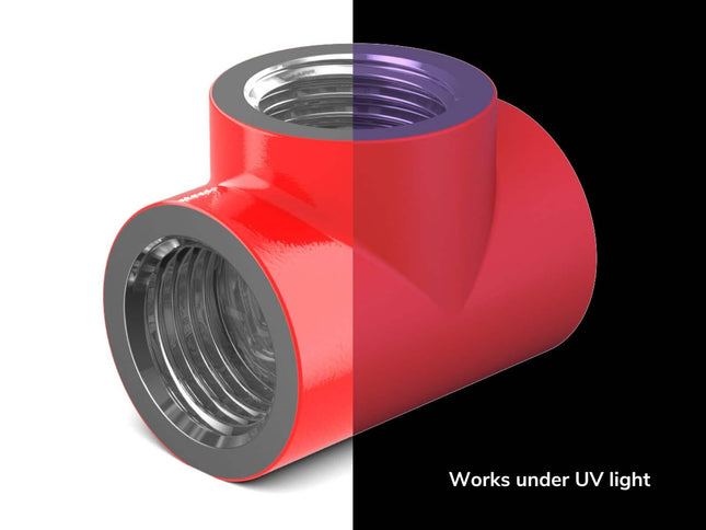 PrimoChill G 1/4in. Inline 3-Way SX Female T Adapter - UV Red